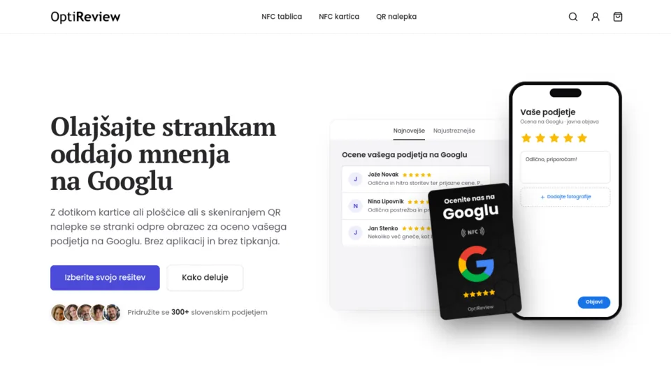 optireview.si, domača stran spletne trgovine
